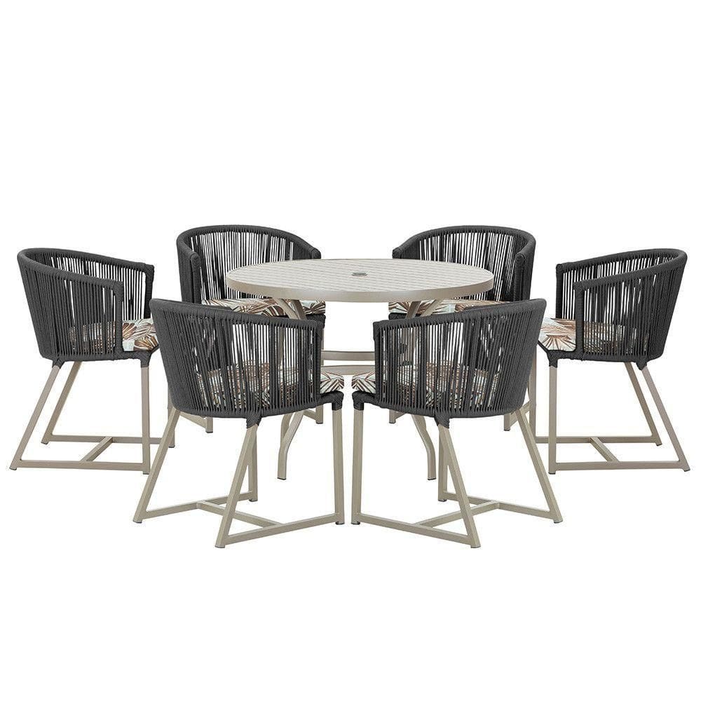 Mesa e 6 Cadeiras De Jantar Noronha Fendi E6 Trama autêntico Preto