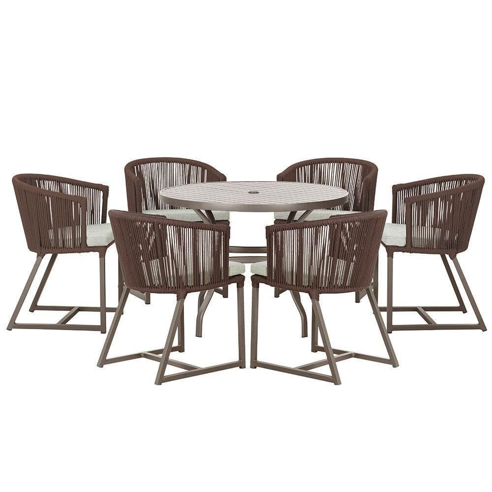 Mesa Com 6 Cadeiras Jantar Noronha Marrom E3 Trama autêntico Marrom