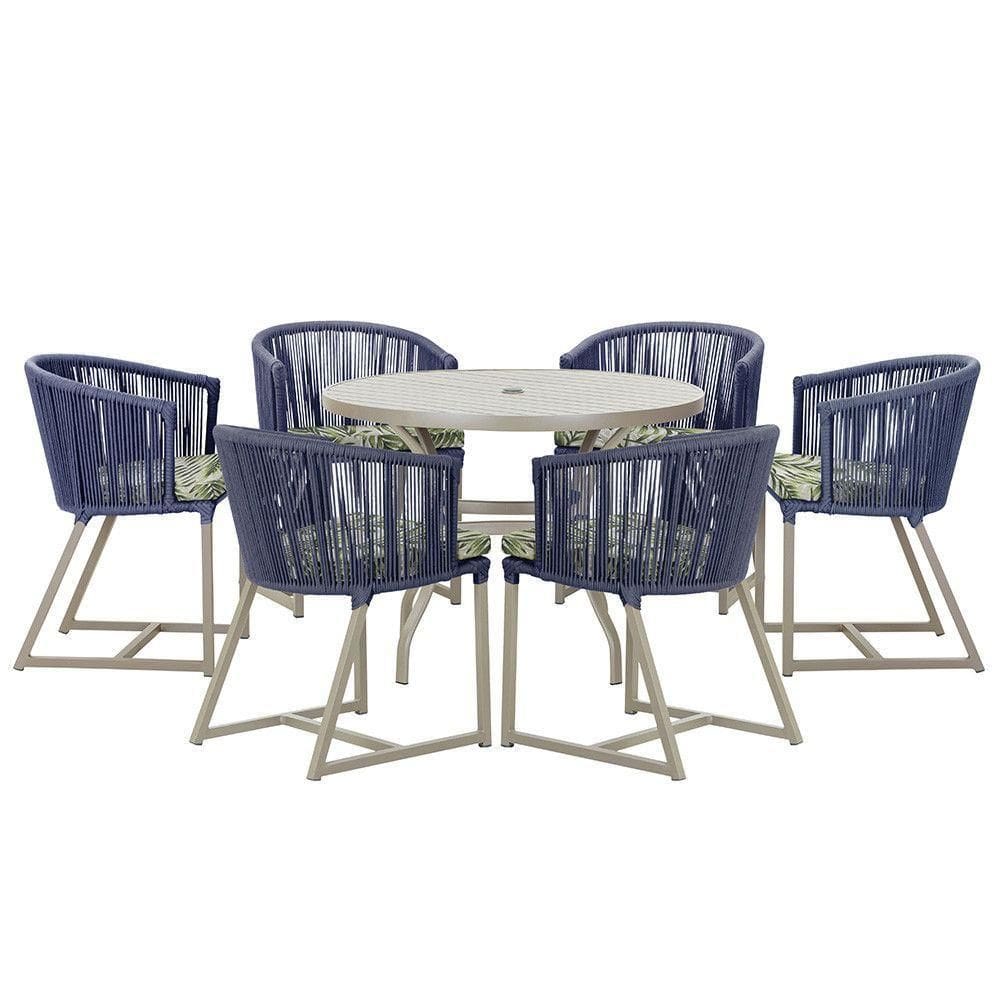 Mesa e 6 Cadeiras De Jantar Noronha Fendi E5 Trama autêntico Azul