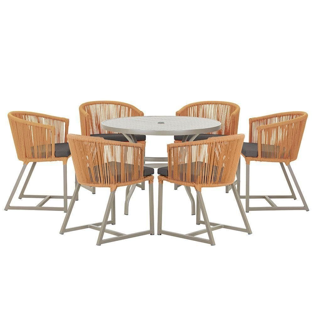 Mesa E 6 Cadeiras De Jantar Noronha Fendi E11 Trama autêntico Terra Cota