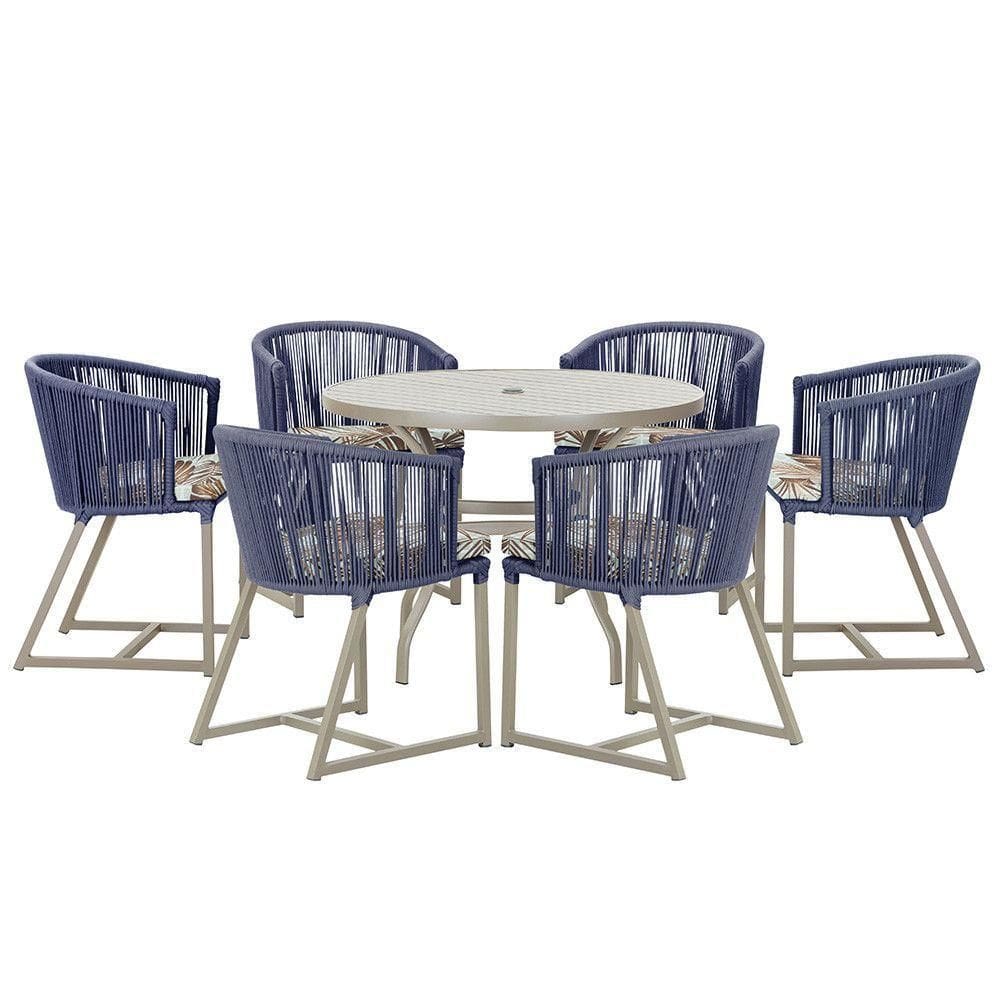 Mesa e 6 Cadeiras De Jantar Noronha Fendi E6 Trama autêntico Azul