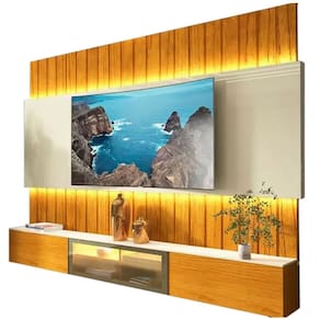 Painel Soberano 230cm para TV até 85 Polegadas Ripado com LED e Vidro Reflecta Gelius Cor Naturale Off White