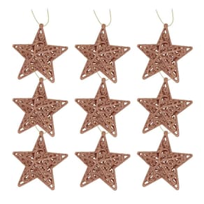 Conjunto 9 Estrelas Tridimensional Glitter Arabesco Natal Rosê Gold 9cm - Magizi