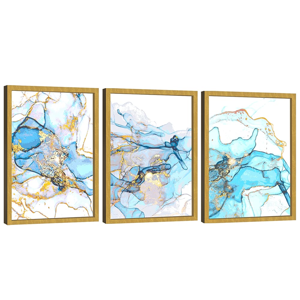 Quadro Decorativo Trio Abstrato Mármore Azul