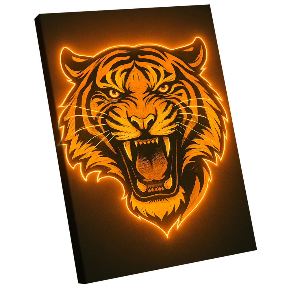 Quadro Decorativo Tigre Neon Amarelo