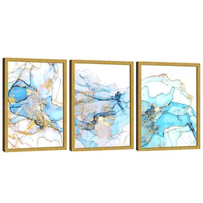 Quadro Decorativo Trio Abstrato Mármore Azul