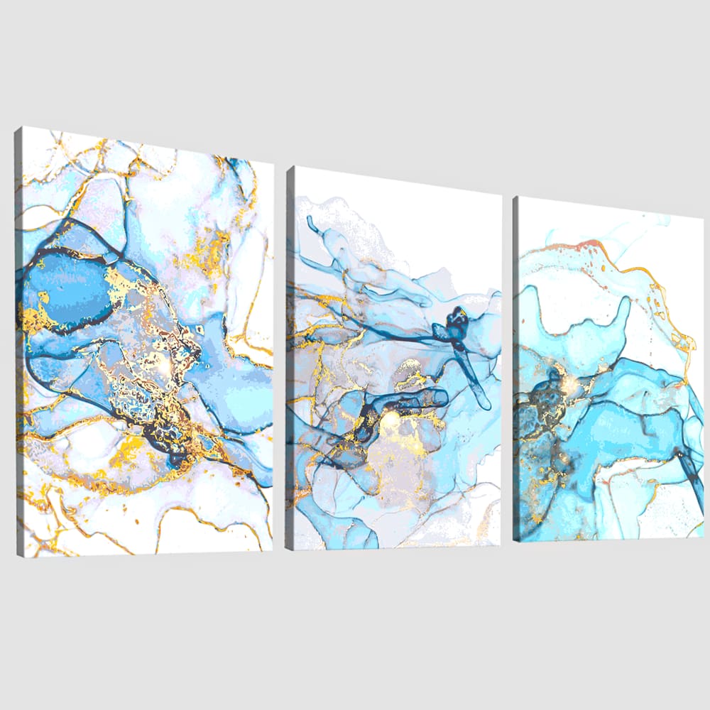 Quadro Decorativo Trio Abstrato Mármore Azul