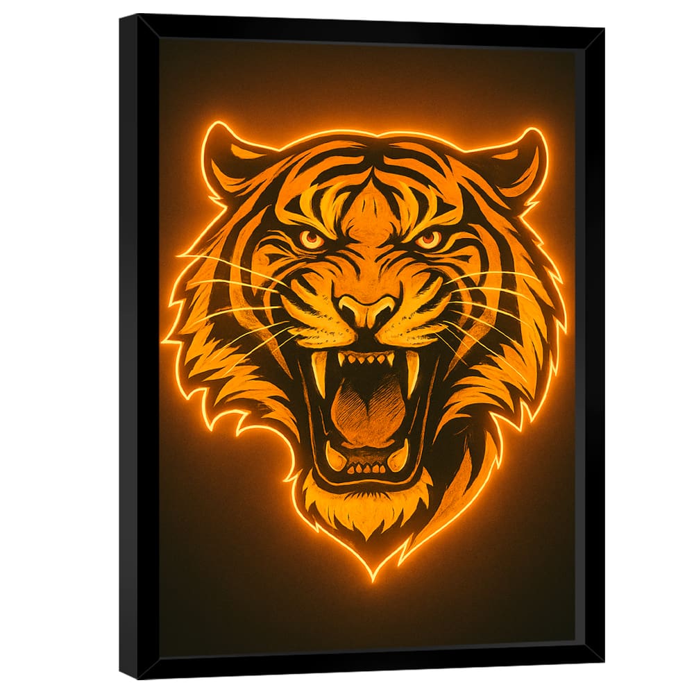 Quadro Decorativo Tigre Neon Amarelo