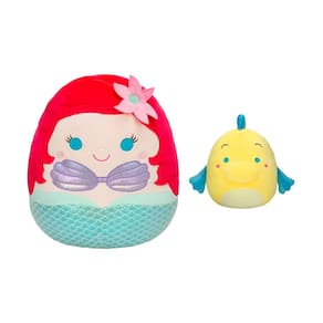 Pacote com 2 Squishmallows de pelúcia autênticos Disney Ariel & Flounder