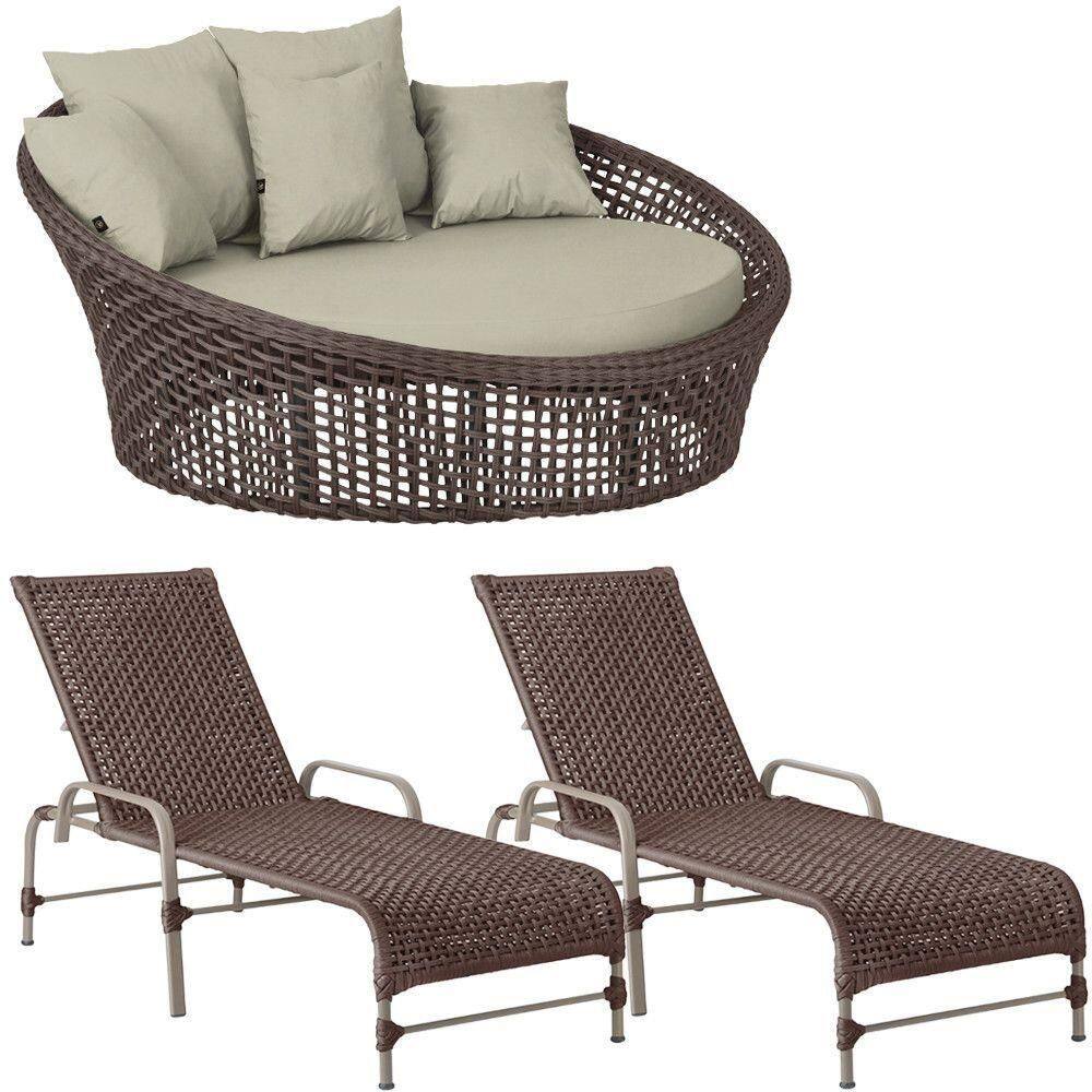 Kit Chaise Hungria E Espreguiçadeiras Catar Trama autêntico Marrom