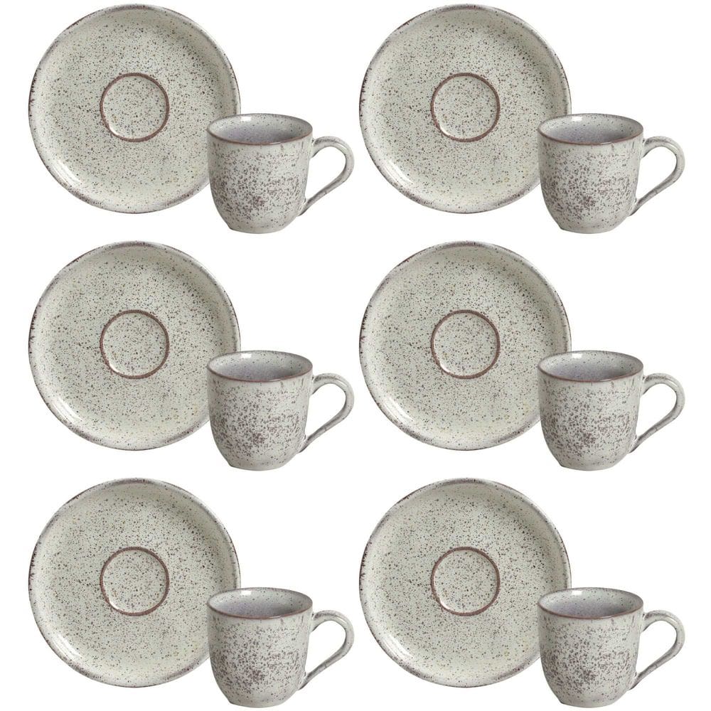 Conjunto de 6 Xícaras de Café com Pires Stoneware Bio Pistache 120ml - Porto Brasil