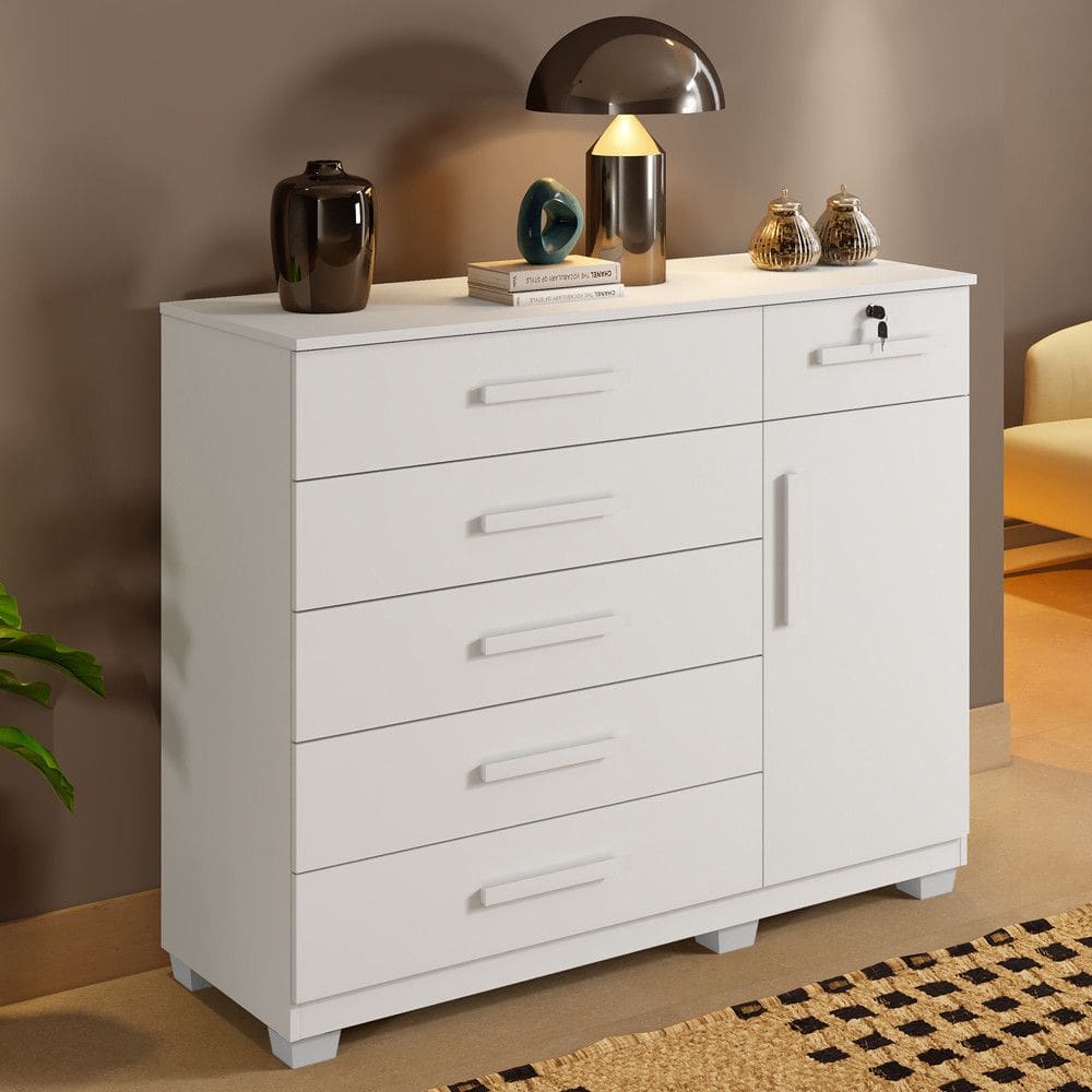 Cômoda 6 Gavetas 1 Porta com Pés Milão Benetil