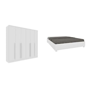 Conjunto Guarda-Roupa Casal 6 Portas e Cama Casal Monaco Espresso Móveis Neve/Neve