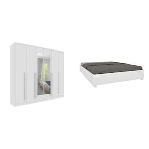 Conjunto Guarda-Roupa Casal 6 Portas 2 com Espelho e Cama Casal Monaco Espresso Móveis Neve/Neve