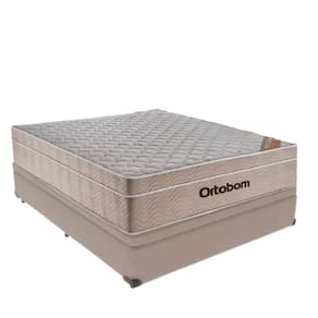 Cama Box Baú Casal Bege Camurça + Colchão De Molas Ensacadas Airtech - 138x188x64