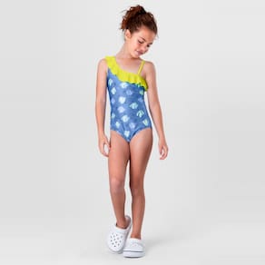 Maiô Em Malha Uv Infantil Menina Azul Brandili