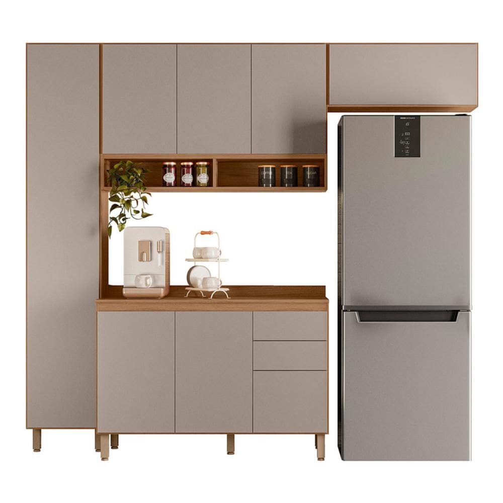 Cozinha Compacta com Balcão Acacia 240cm 7 Portas 3 Gavetas