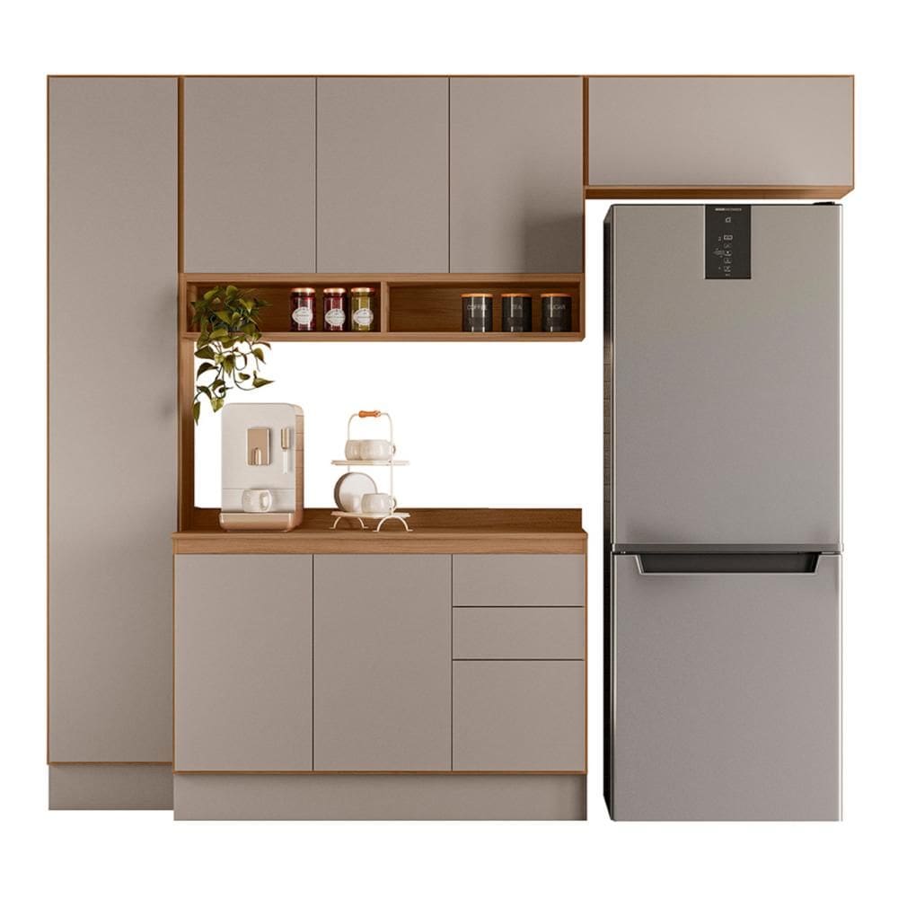Cozinha Compacta Acacia 240cm com 7 Portas 3 Gavetas Rodape