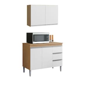 Armário Aéreo Andréia 80 cm Balcão de Cozinha com Tampo 100 cm Branco Amêndoa - AJL
