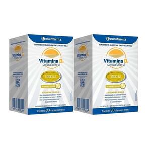 KIT 2 Vitaminas D3 1000UI Eurofarma 30 Cápsulas
