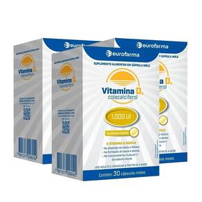 KIT 3 Vitaminas D3 1000UI Eurofarma 30 Cápsulas