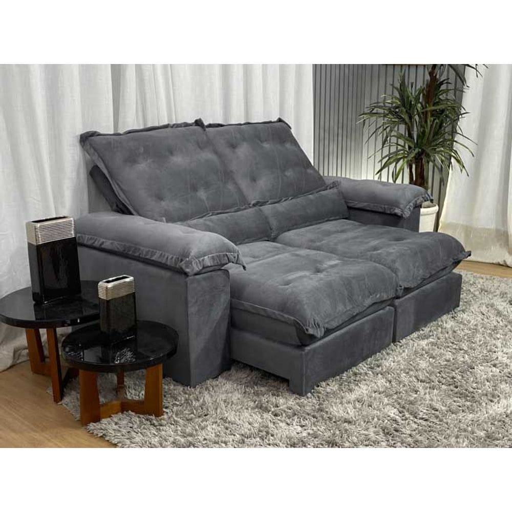 Sofá Retrátil Reclinável 1,80 m Cinza 502 Aconchego