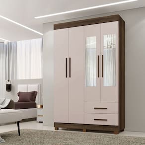 Guarda Roupa Solteiro com Espelho 4 Portas 2 Gavetas com Pés Copacabana New Benetil