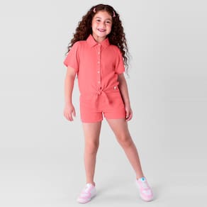 Shorts Infantil Menina Clochard em Jeans - Rosa - Brandili