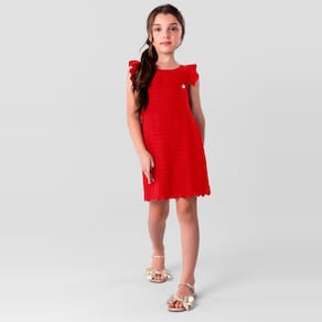 Vestido Infantil Menina em Tricô - Vermelho - Mundi