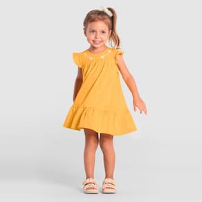 Vestido Infantil Menina de Flores - Amarelo - Brandili