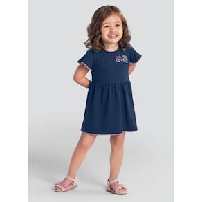 Vestido Infantil Menina De Arco-Íris Bordado Azul Brandili