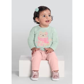 Blusa Bebê Menina Gatinho Com Glitter Verde Brandili