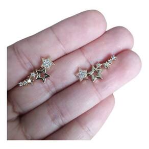 Brinco Ear Cuff Pedra Zirconia Prata Dourado Estrela Pequen