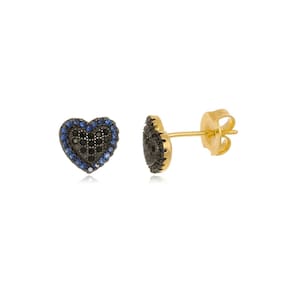 Brinco Boca Santa Semijoias Coração Diamante Negro/Safira Ou