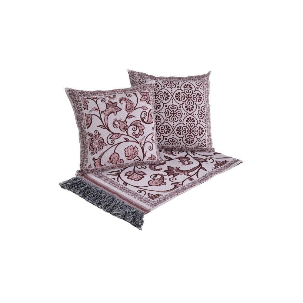 Kit Peseira Grécia 5 Peças King 60% Algodão - 40% Poliéster Tecido Jacquard Acompanha Almofadas Cheias Cor:vinho