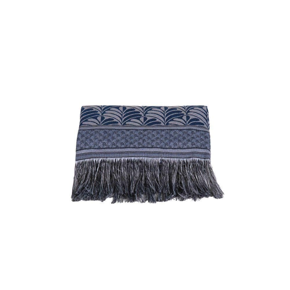 Xale Para Sofá Com Franja Luxor 1 Peça 2,10m X 1,35m 60% Algodão - 40% Poliéster Tecido Jacquard Cor:azul Palmeira