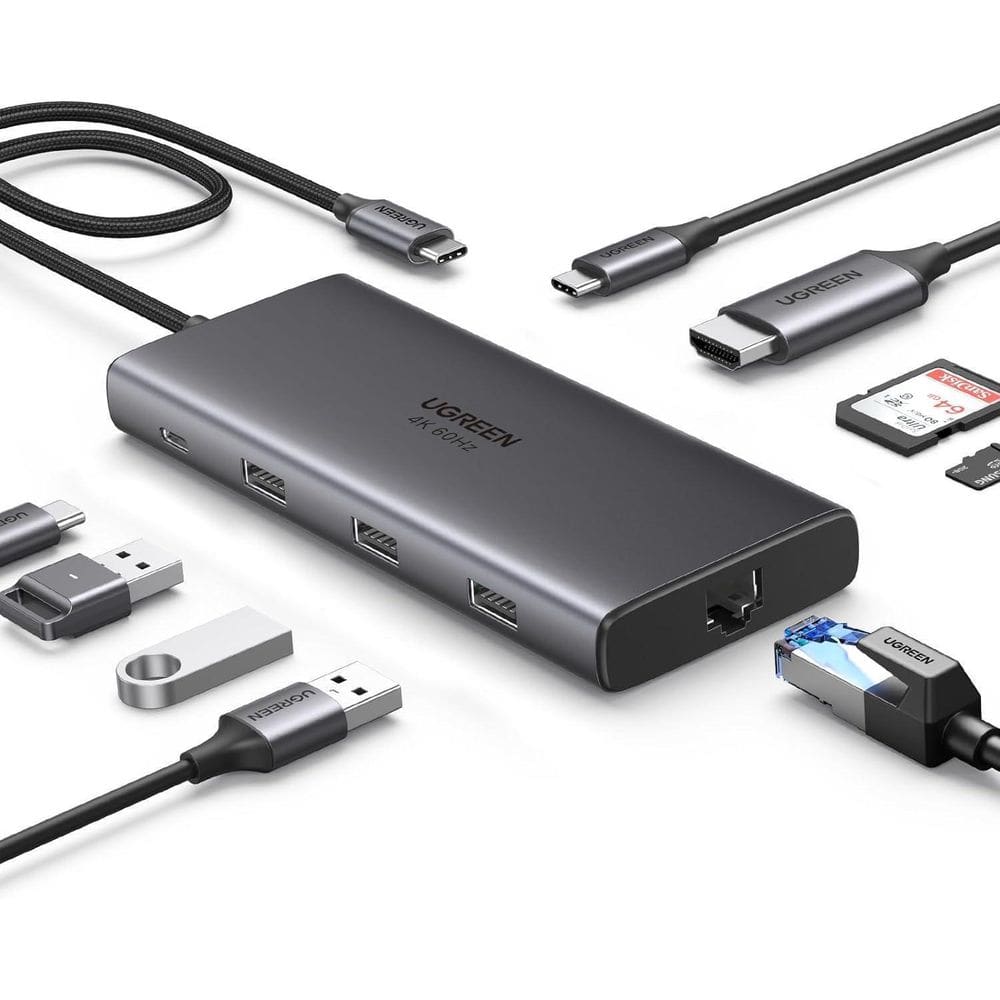 Hub Usb-C 9 1 Cinza 10Gbps 4K Hdmi 100W Rj45 Leitor Sd/Micro