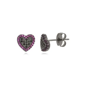 Brinco Boca Santa Semijoias Coração Diamante Negro/Rubi Ouro