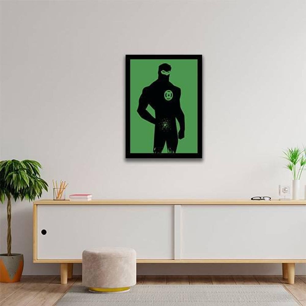 Quadro Decorativo Silhueta Lanterna Verde 34X23Cm Moldura Br