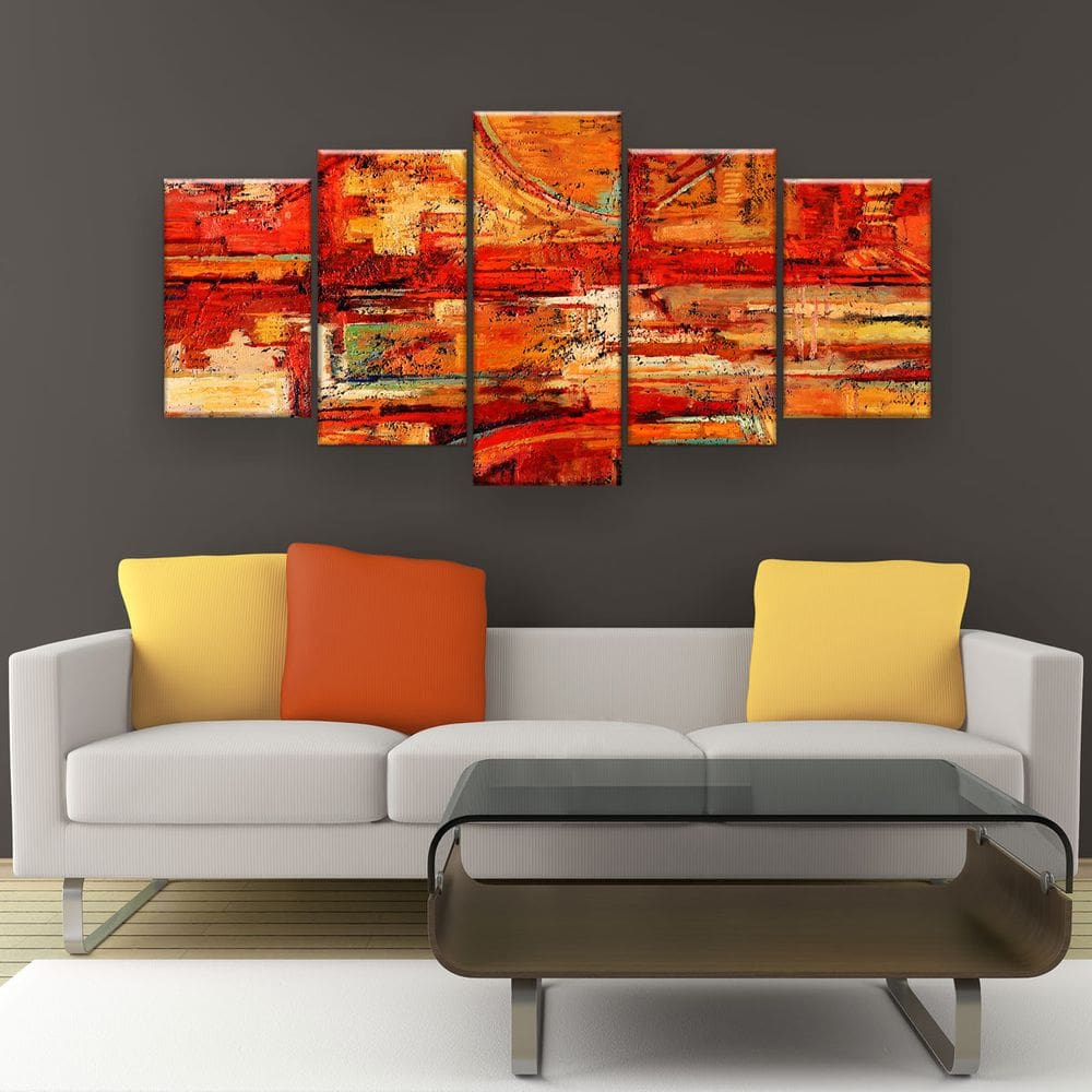 Quadro Decorativo Pintura Abstrata Vermelho Laranja 129X61 5