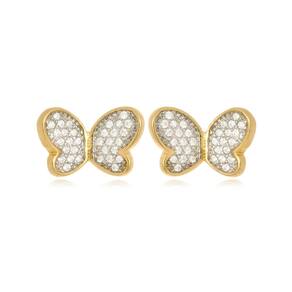 Brinco Borboleta Zirconias Boca Santa Semijoias Ouro Amarelo