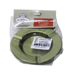 Conjunto 3 Cinzeiros Redondo Metal 11,5Cm Fácil Limpar, Orla