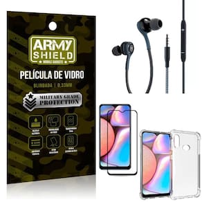 Kit Galaxy A10S Fone Extreme+Capa Anti Impacto+Película 3D H