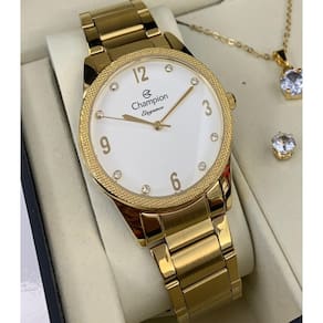 Kit Relógio Champion Elegance Feminino Dourado Cn26082X