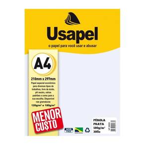 Papel A4 Pérola Perolado Prata 180g/m² 30 Folhas Usapel | Perolado | Convites | Cartões | Artesanato
