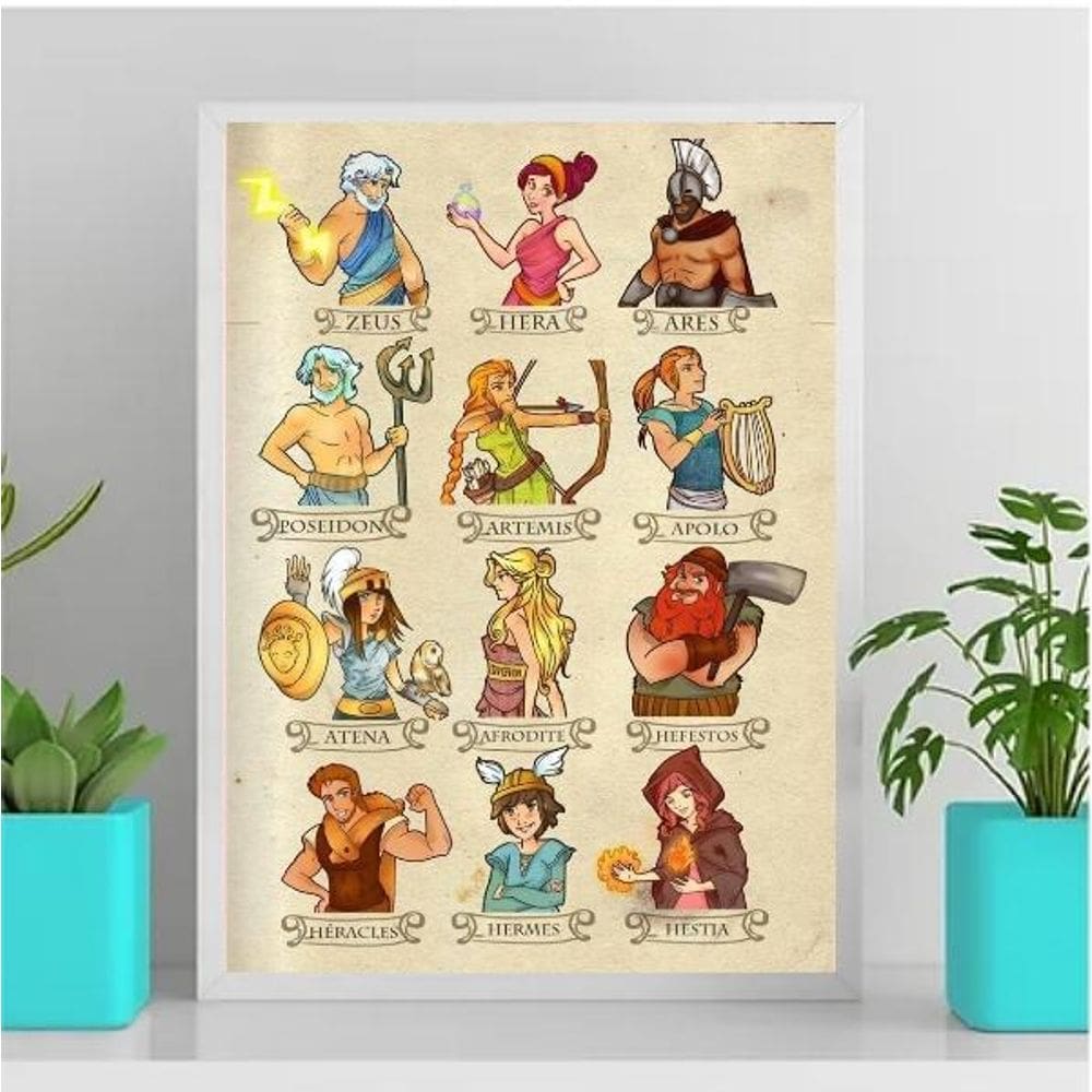 Quadro Decorativo Ilustração Deuses Gregos 24X18Cm Vidro Bra