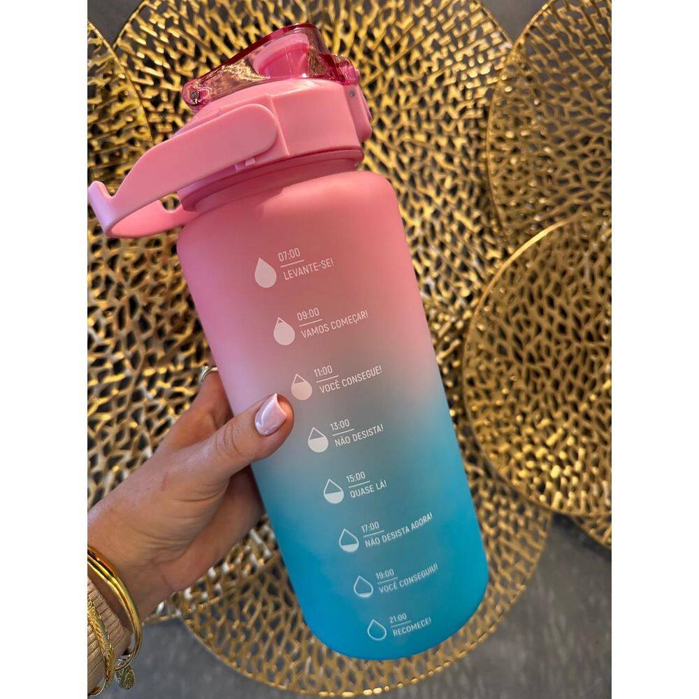 Garrafa Squeeze Em Policarbonato Degrade Rosa E Azul 2L