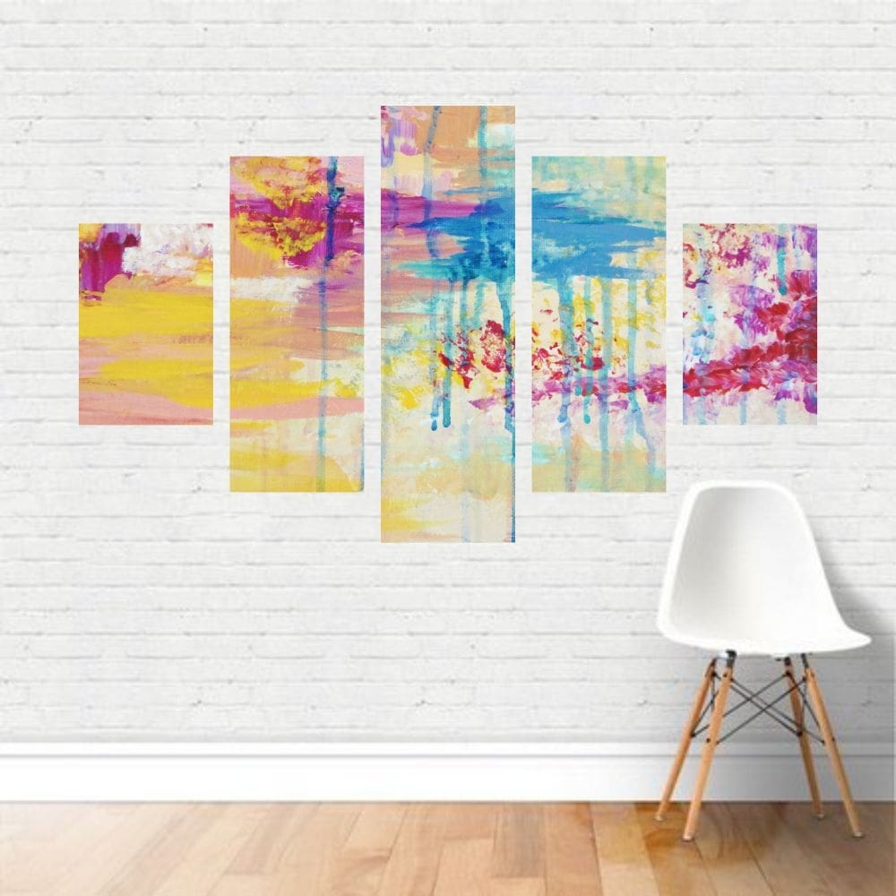 Quadro Artístico Arte Abstrata Tintas Rainbow Colorido Canva