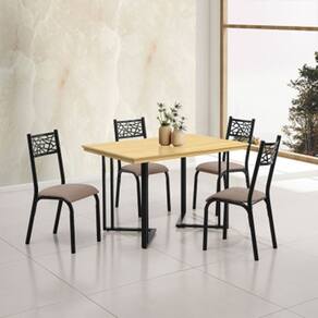 Conjunto Sala de Jantar Industrial Michigan 1,20 Tampo Imbuia com 4 Cadeiras Karen Assento Bege