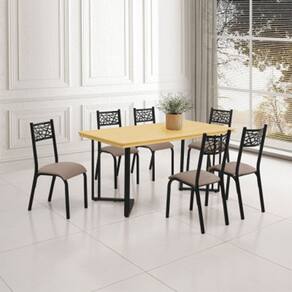 Conjunto Sala de Jantar Industrial Michigan 1,60 Tampo Imbuia com 6 Cadeiras Karen Assento Bege